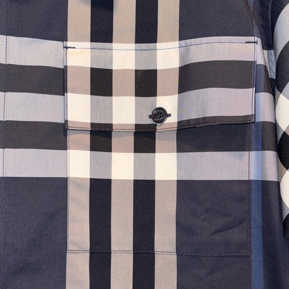 Burberry Men's Short-Sleeve Plaid Button-Up Shirt - Black & White - Picture 6 of 8